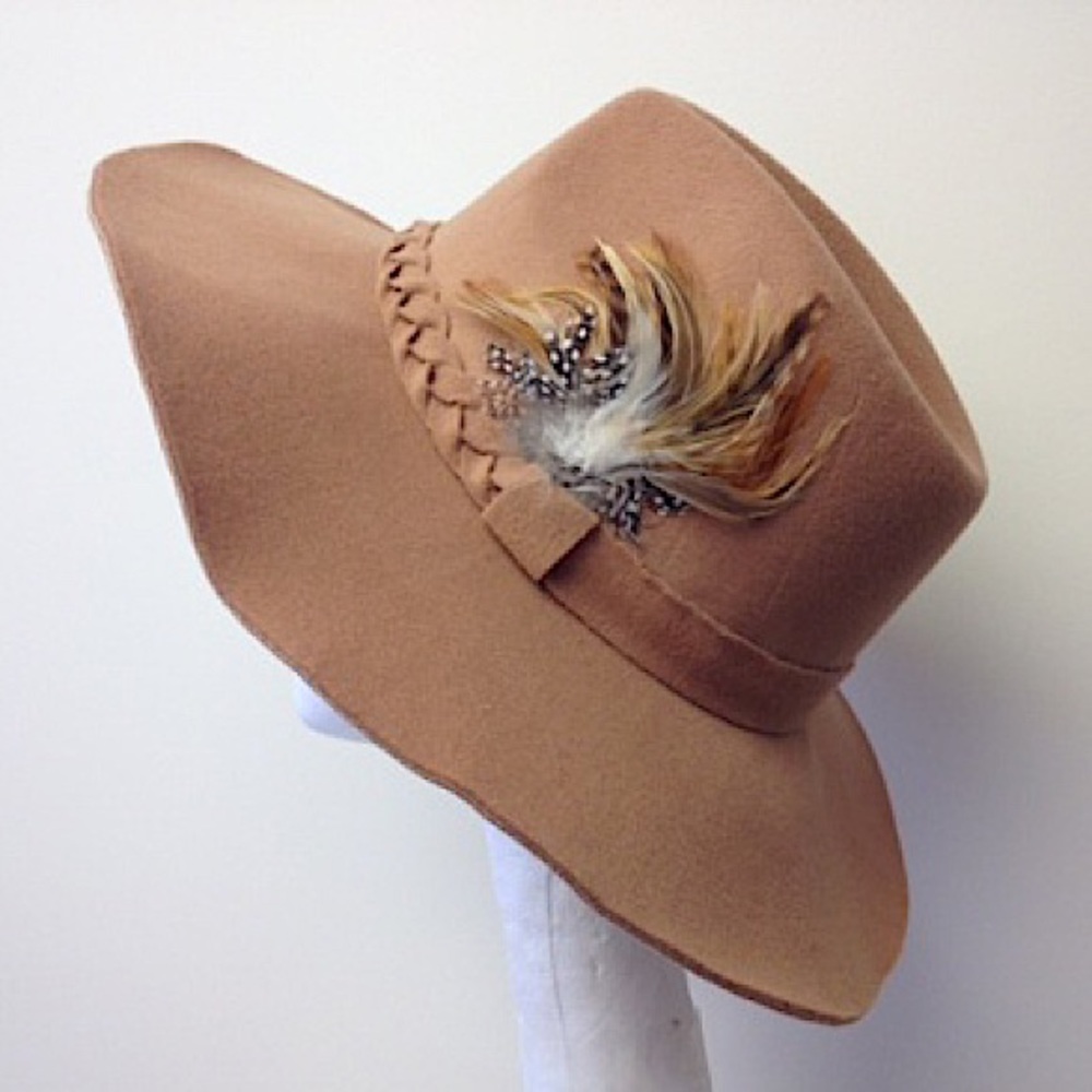 Ladies 100% Polyester/Faux Suede Hat with Real Feathers.